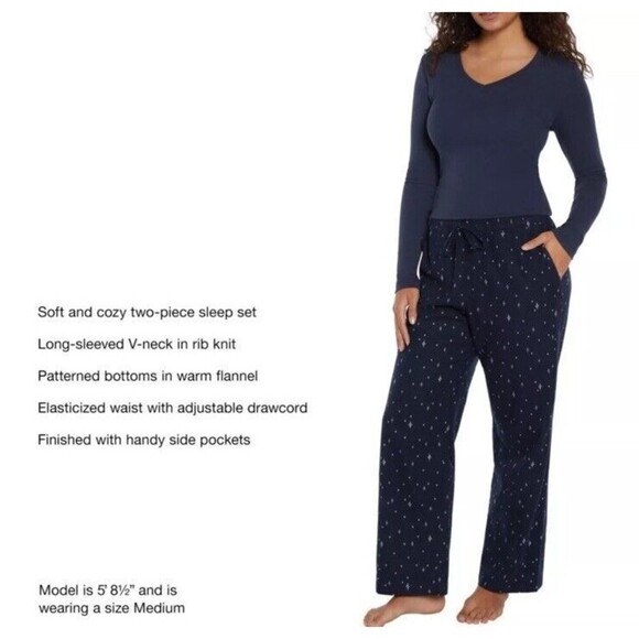 Gap Women's V neck Top Flannel Bottom Pajama Set Size XL 2 Piece Midnight Stars - Picture 1 of 7